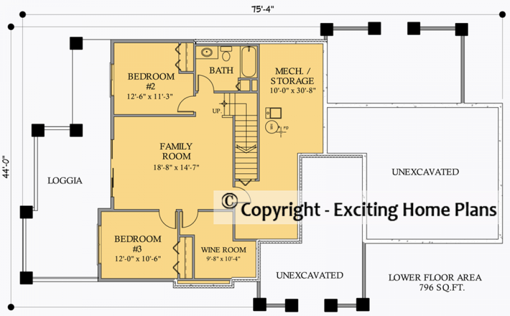 House Plan E1022-10 Lower Floor Plan