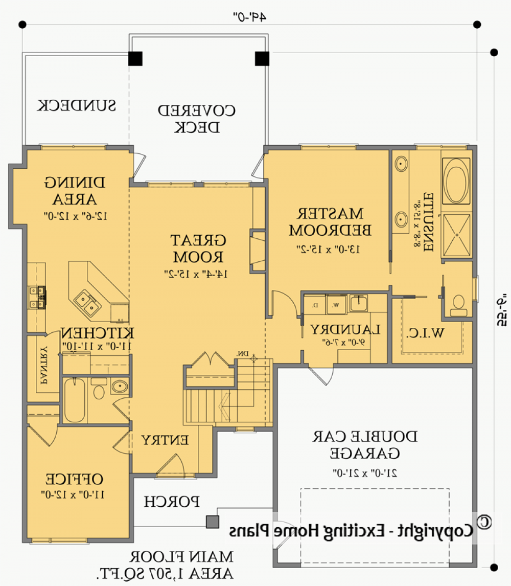 House Plan E1100-10M Main Floor Plan REVERSE