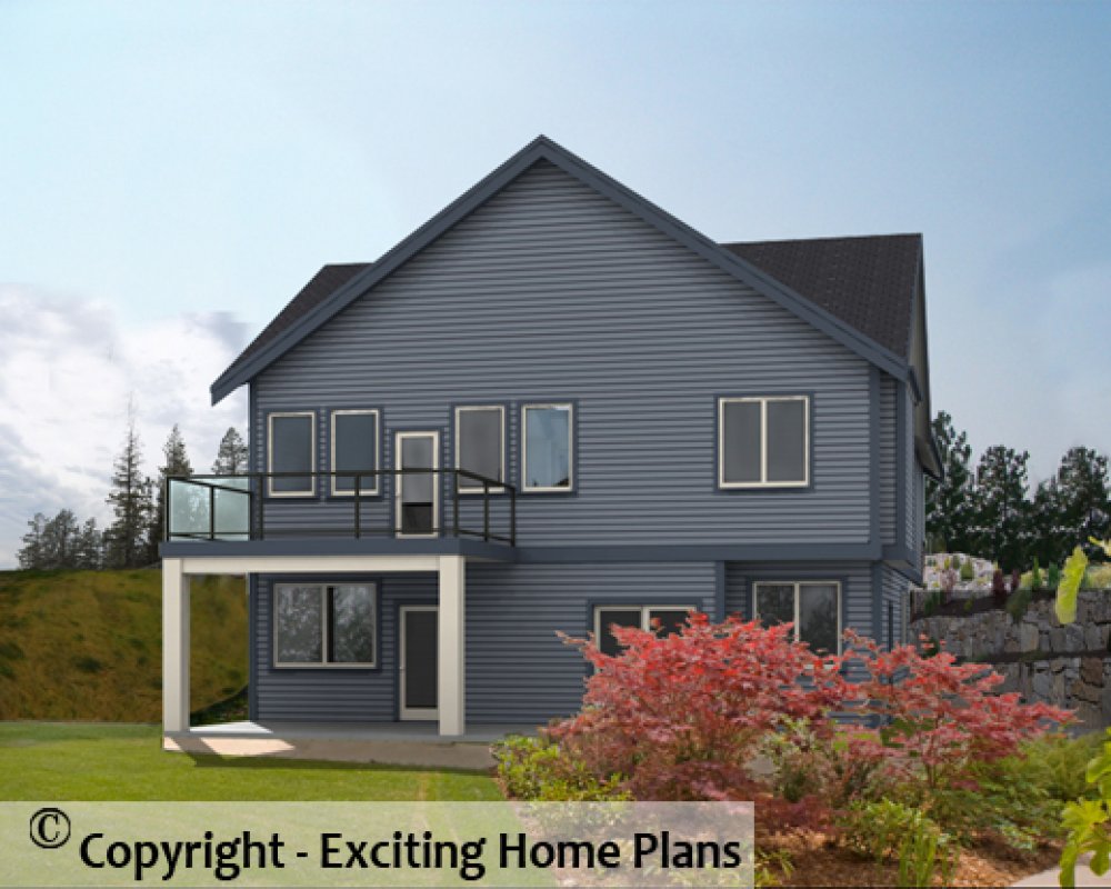 House Plan E1596-10 Rear 3D View