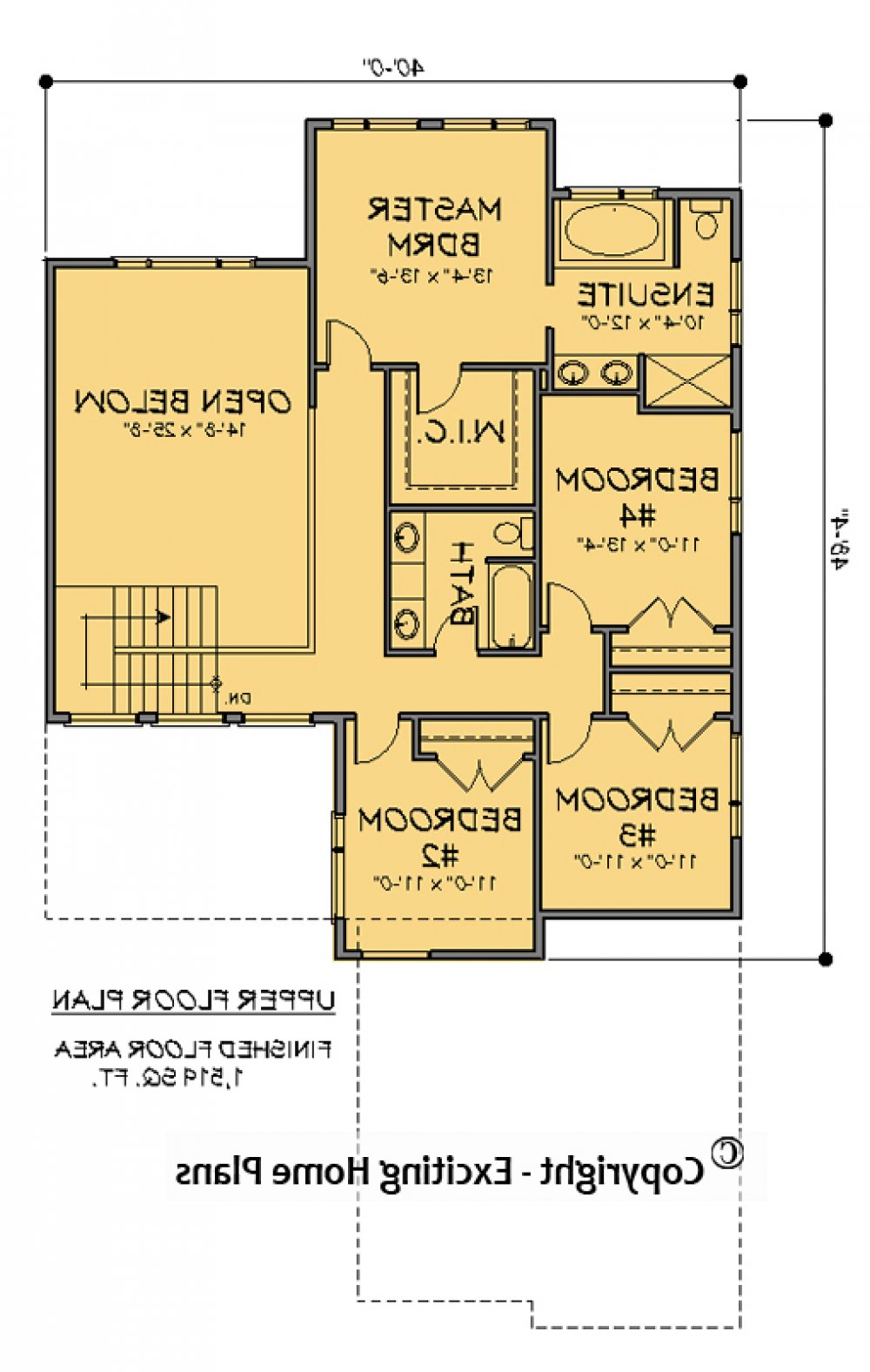 House Plan E1714-10M Upper Floor Plan REVERSE