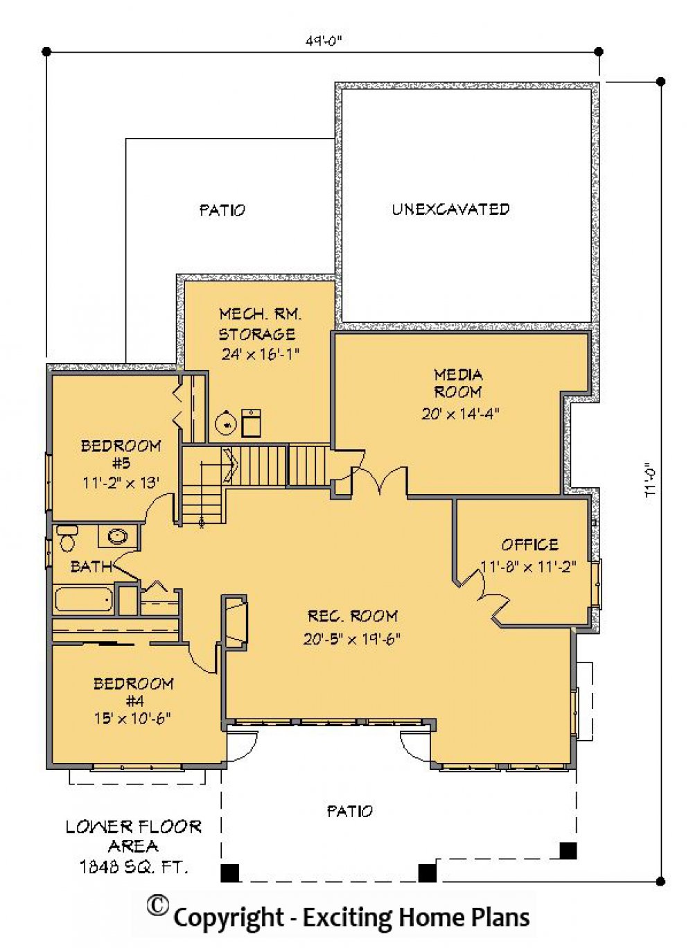 House Plan E1195-10 Lower Floor Plan