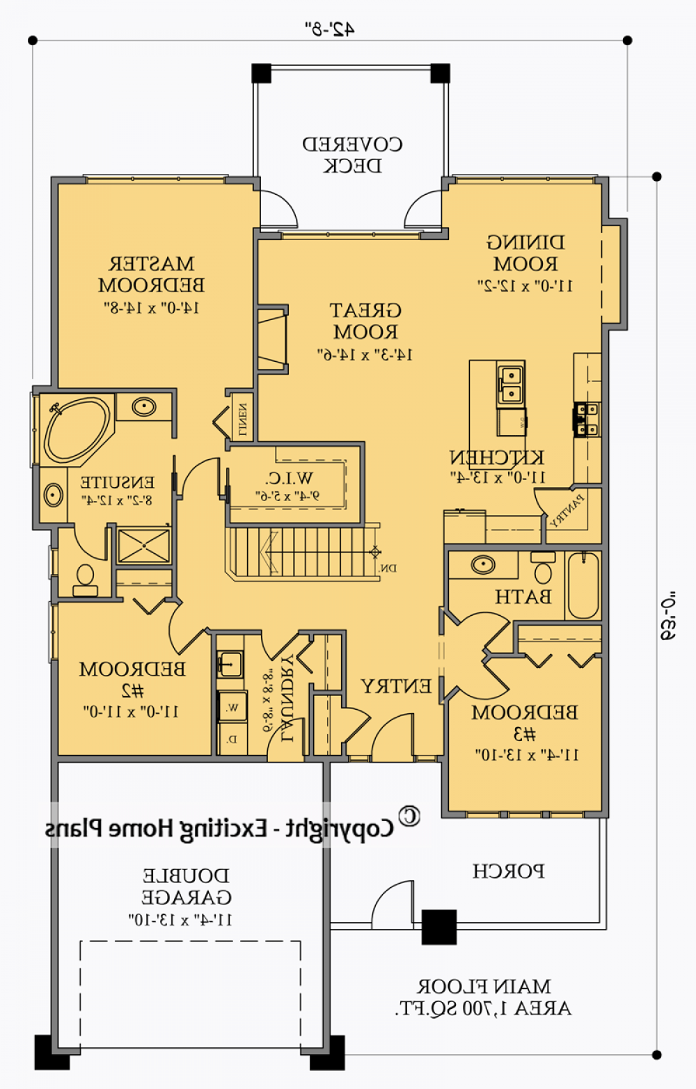 House Plan E1047-10  Main Floor Plan REVERSE