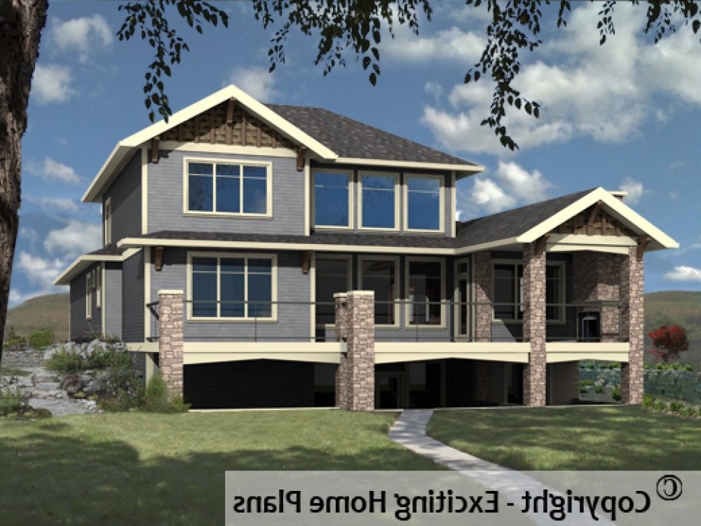 House Plan E1166-10 Rear 3D View REVERSE