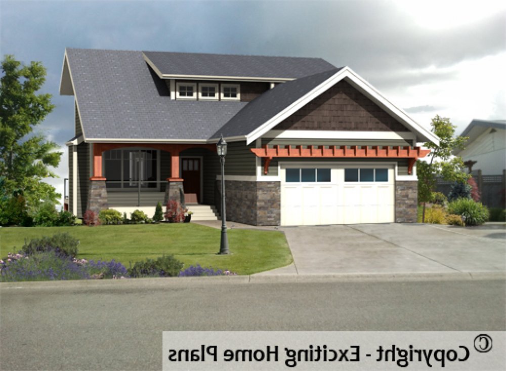House Plan E1492-10 Front 3D View REVERSE