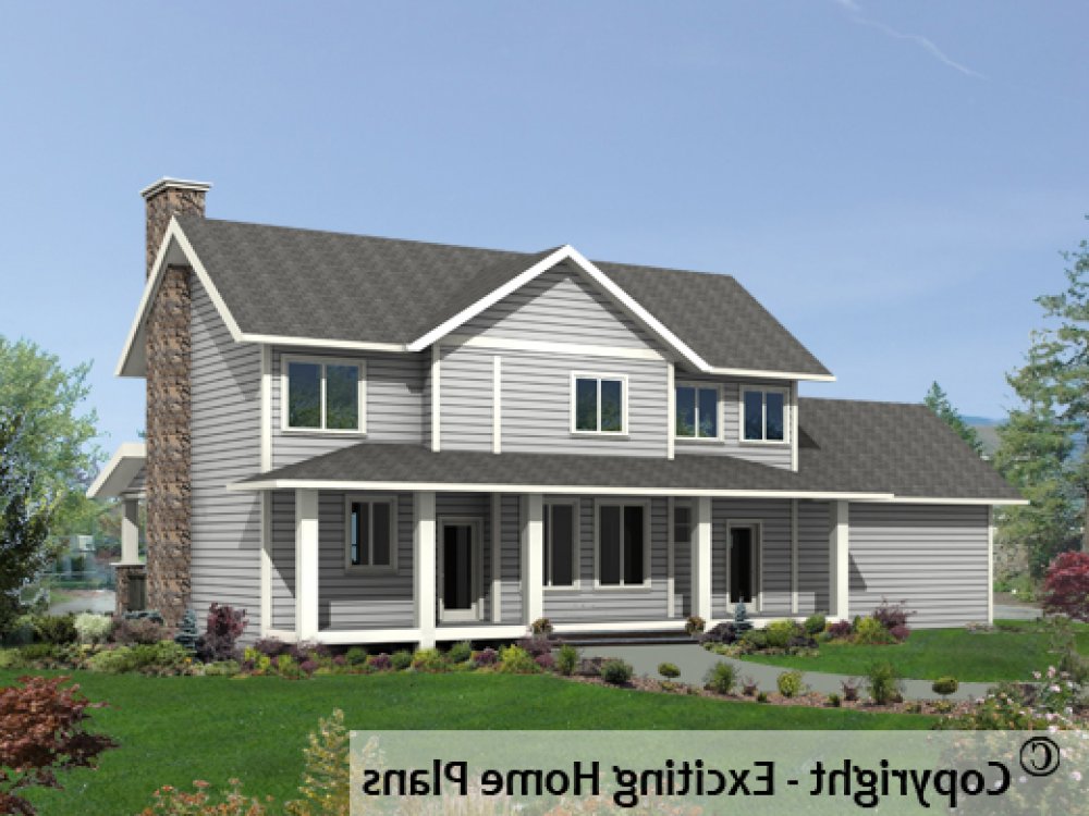 House Plan E1488-10 Rear 3D View REVERSE