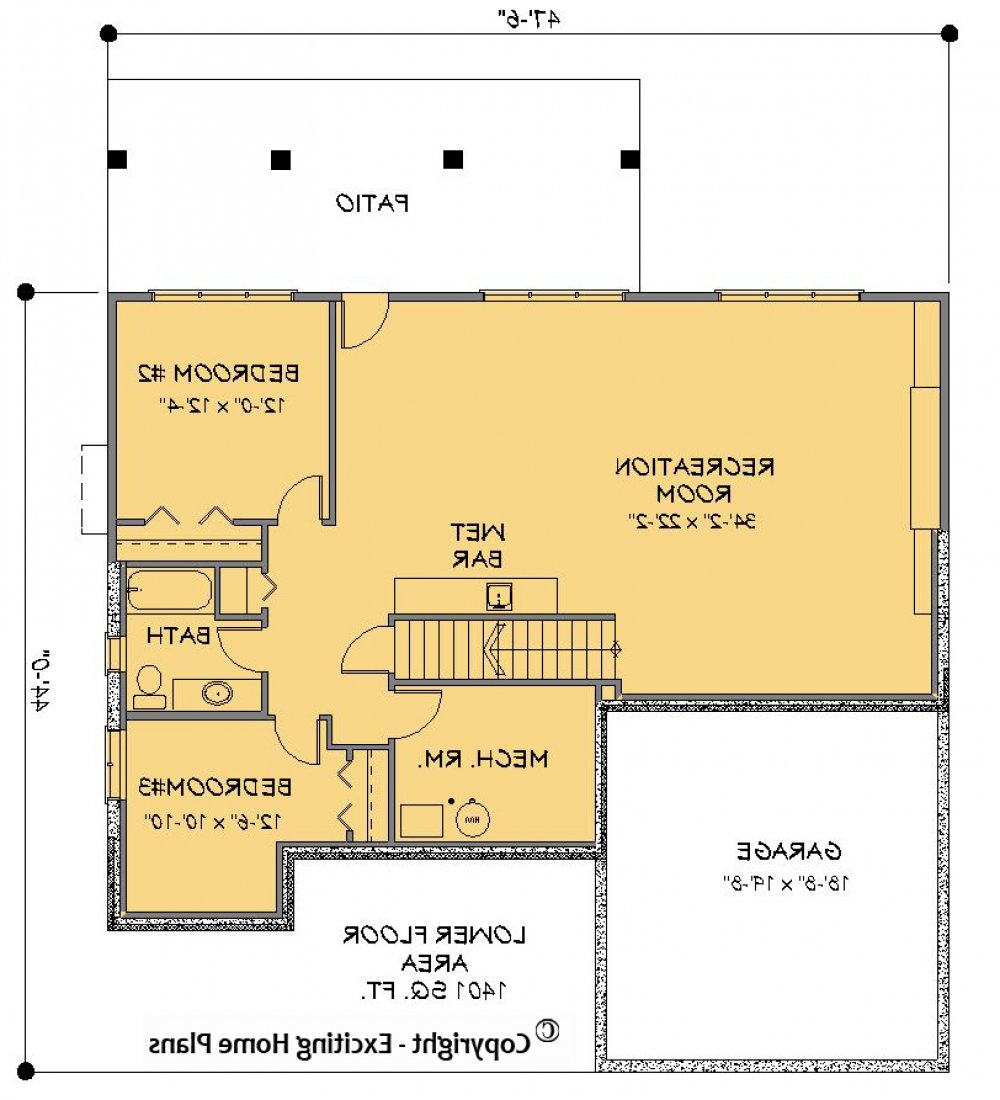 House Plan E1197-10 Lower Floor Plan REVERSE