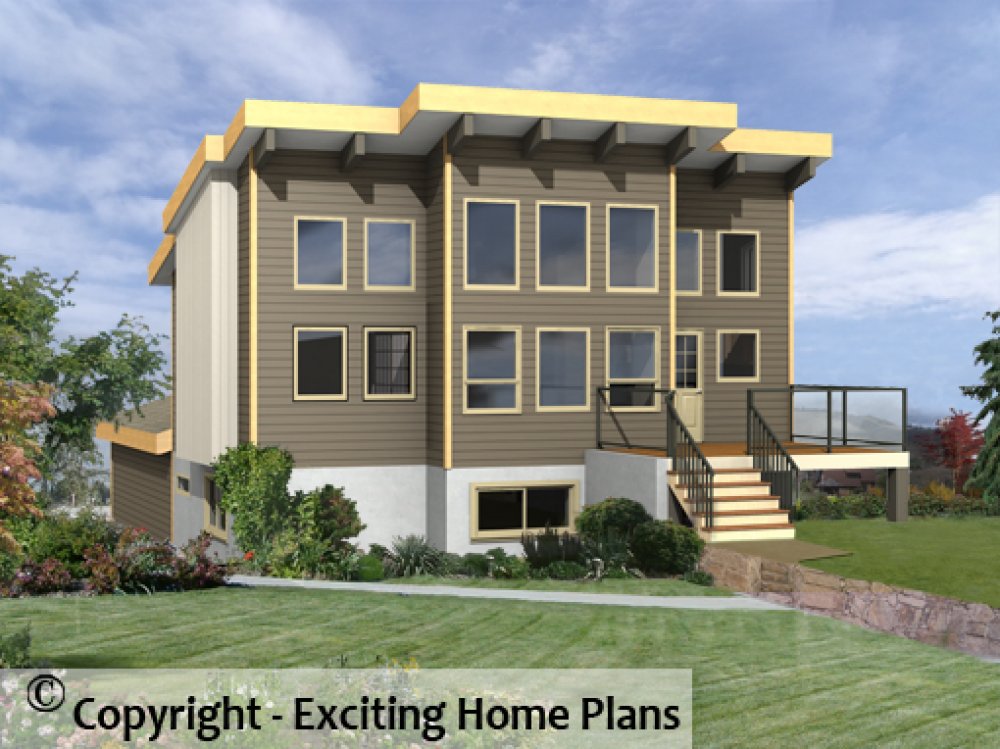 House Plan E1723-10 Rear 3D View