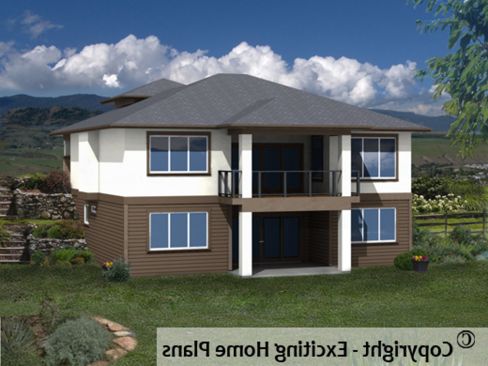 House Plan E1200-10 Rear 3D View REVERSE