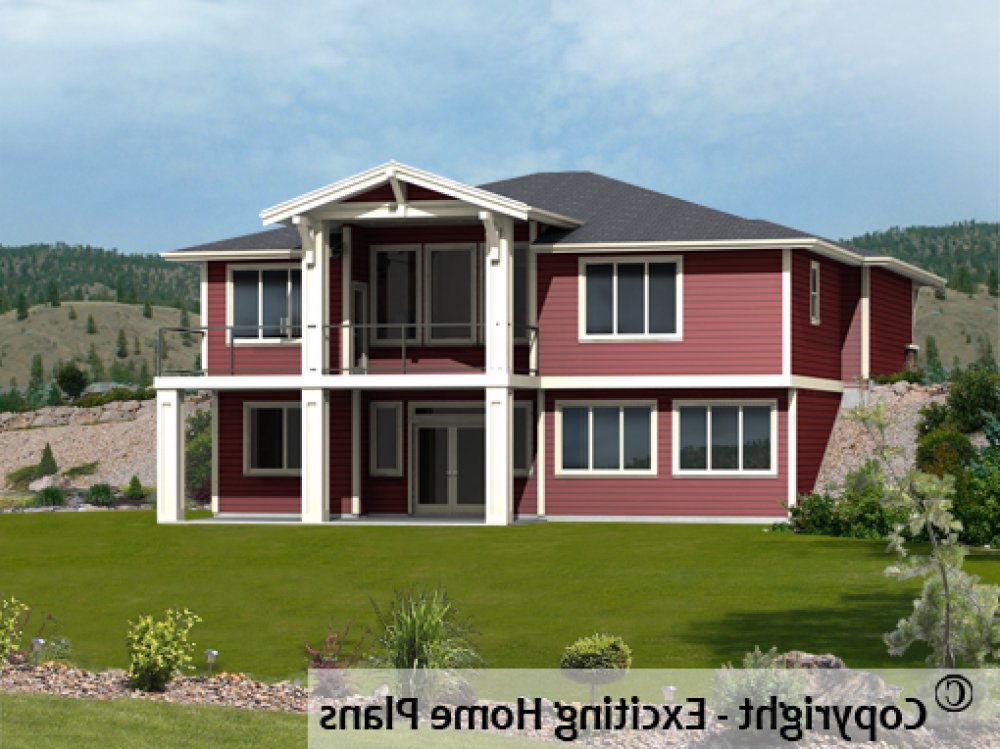 House Plan E1561-10 Rear 3D View REVERSE
