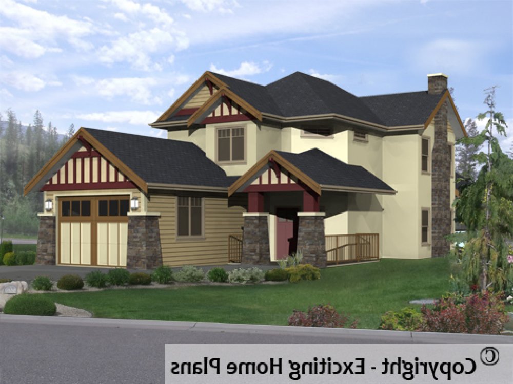 House Plan E1279-10 Exterior 3D View REVERSE