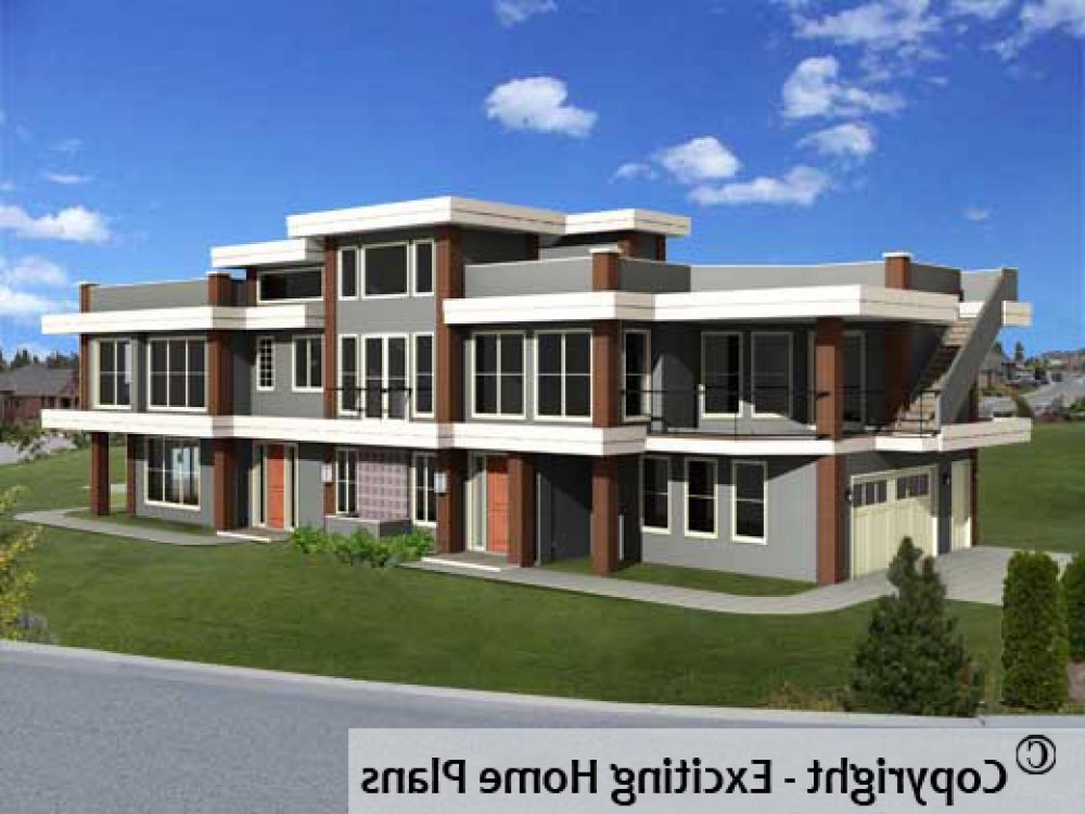 House Plan E1243-10 Exterior 3D View REVERSE