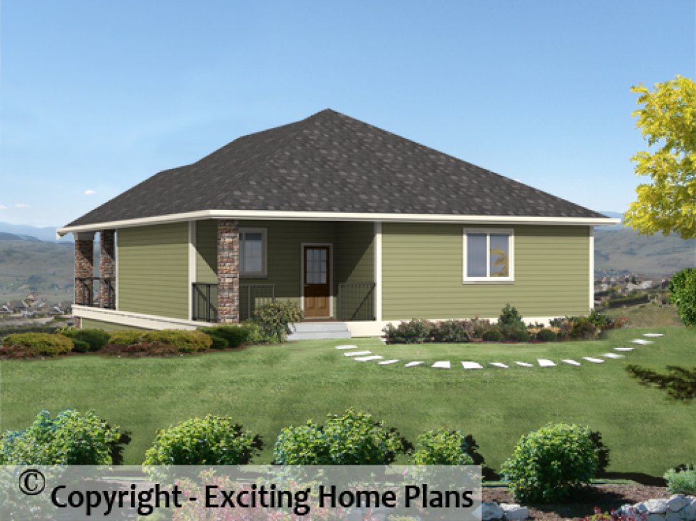 House Plan E1236-10C Rear 3D View