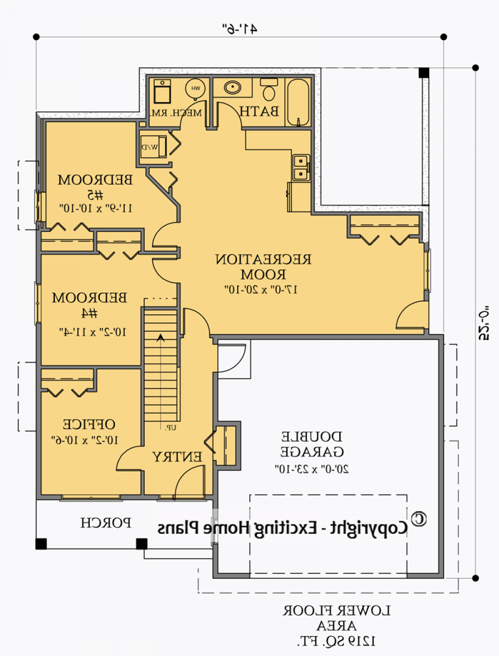 House Plan E1686-12M Lower Floor Plan REVERSE