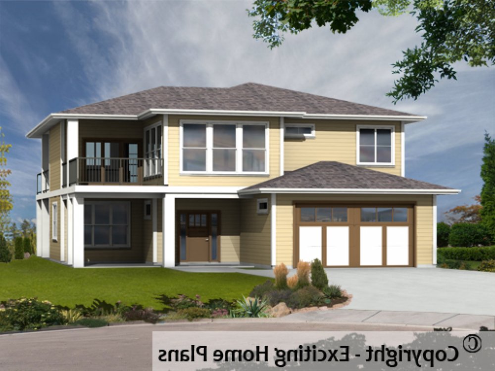 House Plan E1644-10 Front 3D View REVERSE