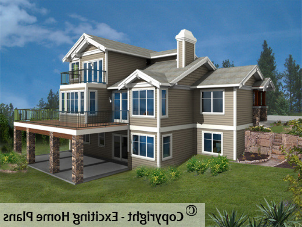 House Plan E1014-10 Rear 3D View REVERSE