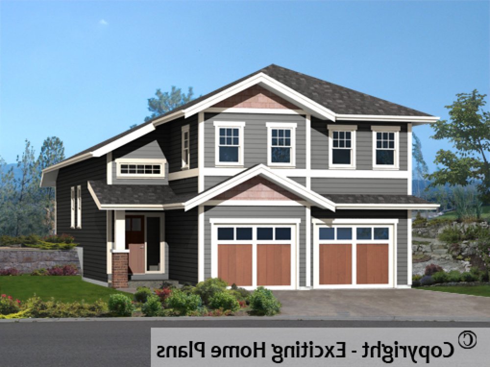 House Plan E1715-10 Front 3D View REVERSE
