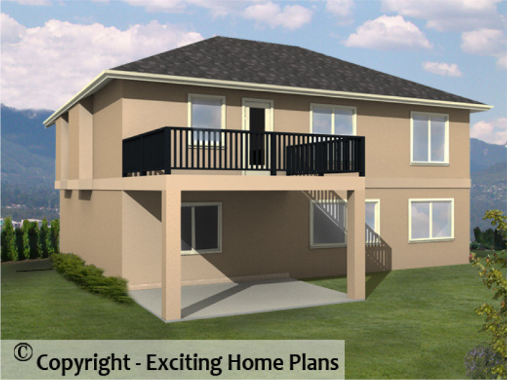 House Plan E1040-10 Rear 3D View