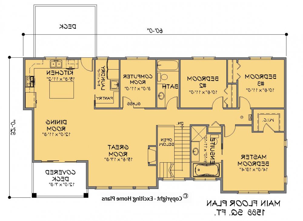 House Plan E1389-10 Main Floor Plan REVERSE