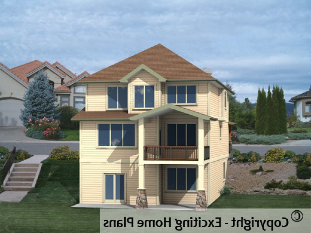 House Plan E1268-10 Rear 3D View REVERSE