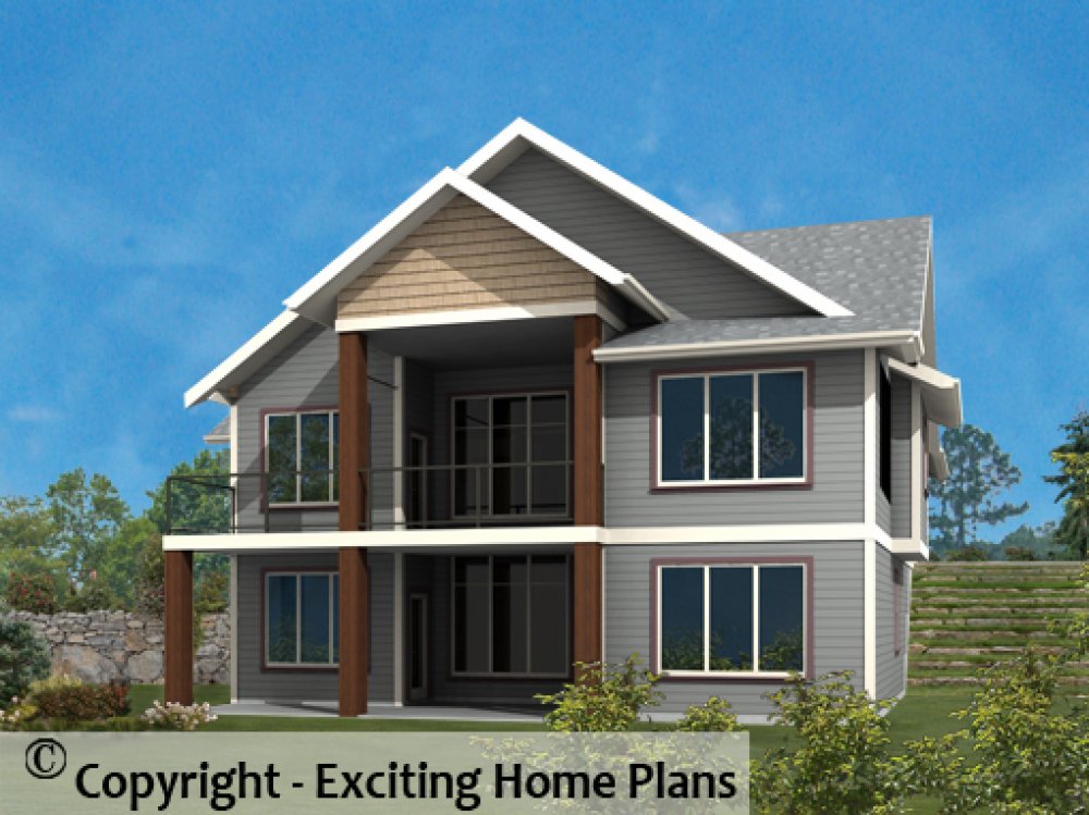 House Plan E1719-10 Rear 3D View