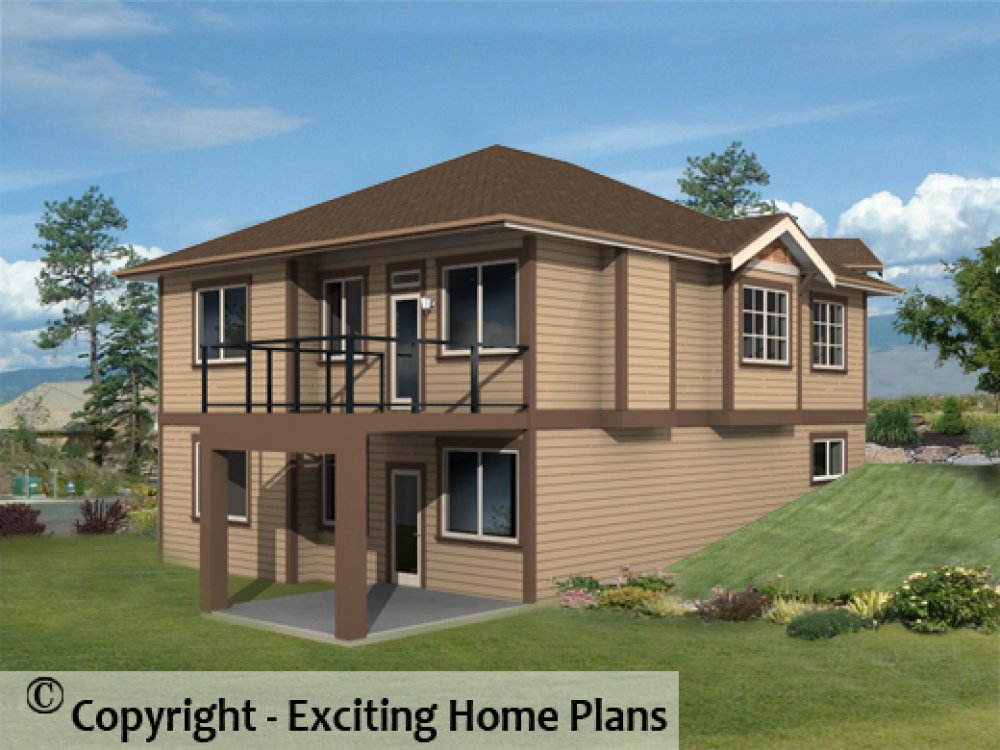 House Plan E1191-10 Rear 3D View