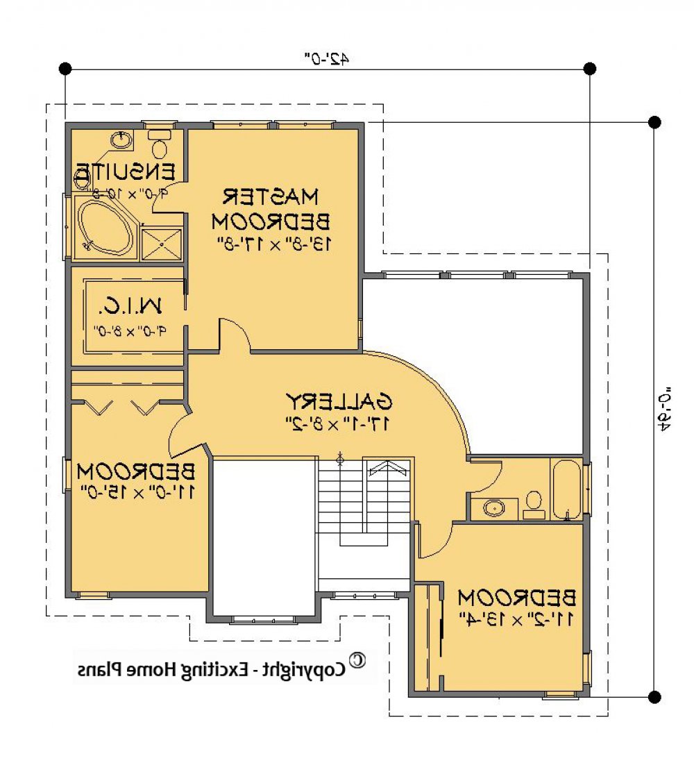 House Plan E1198-13 Upper Floor Plan REVERSE
