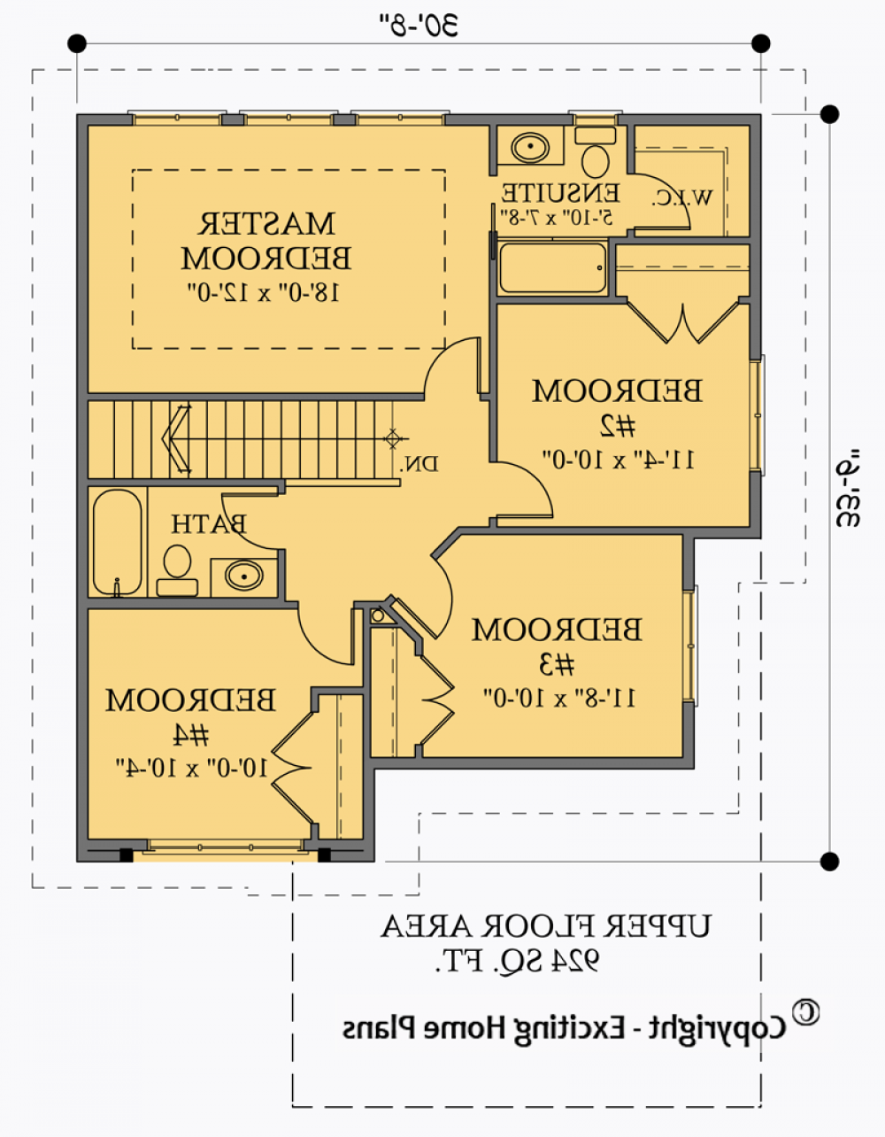 House Plan E1032-10  Upper Floor Plan REVERSE