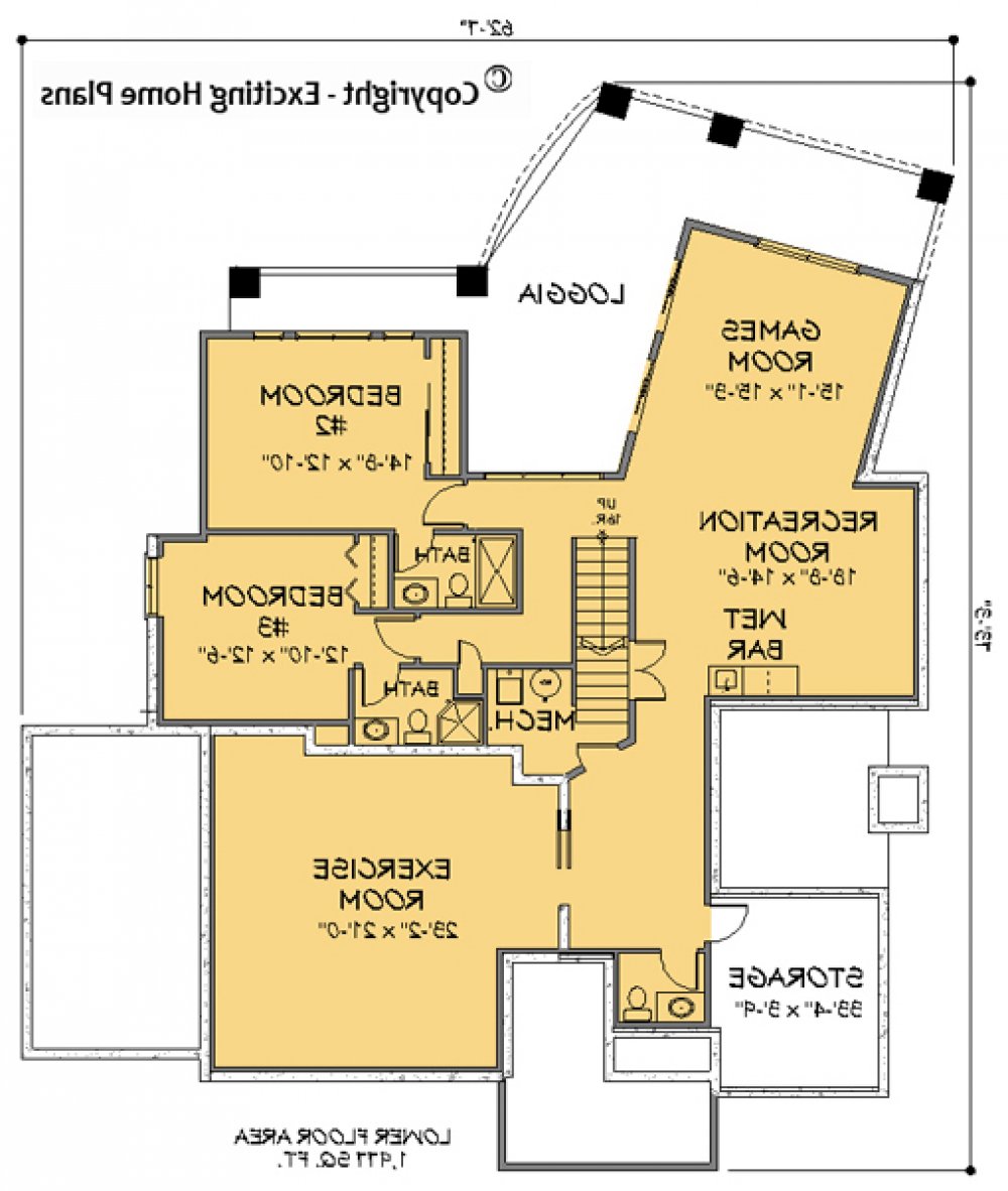 House Plan E1124-10 Lower Floor Plan REVERSE