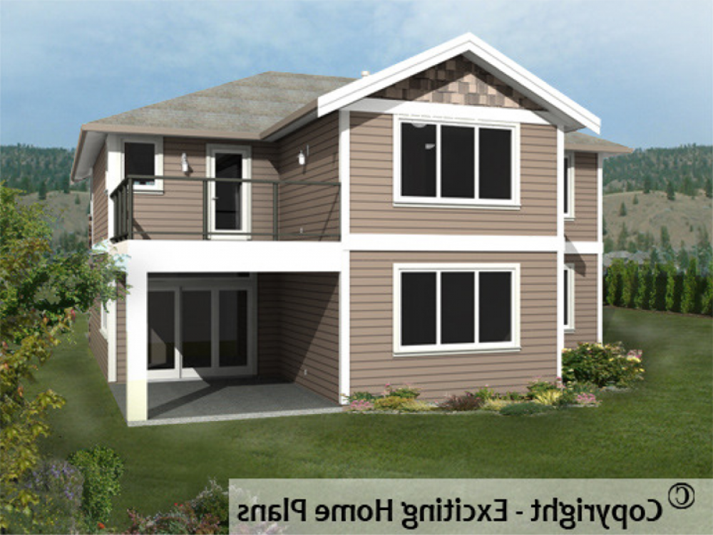 House Plan E1035-10 Rear 3D View REVERSE