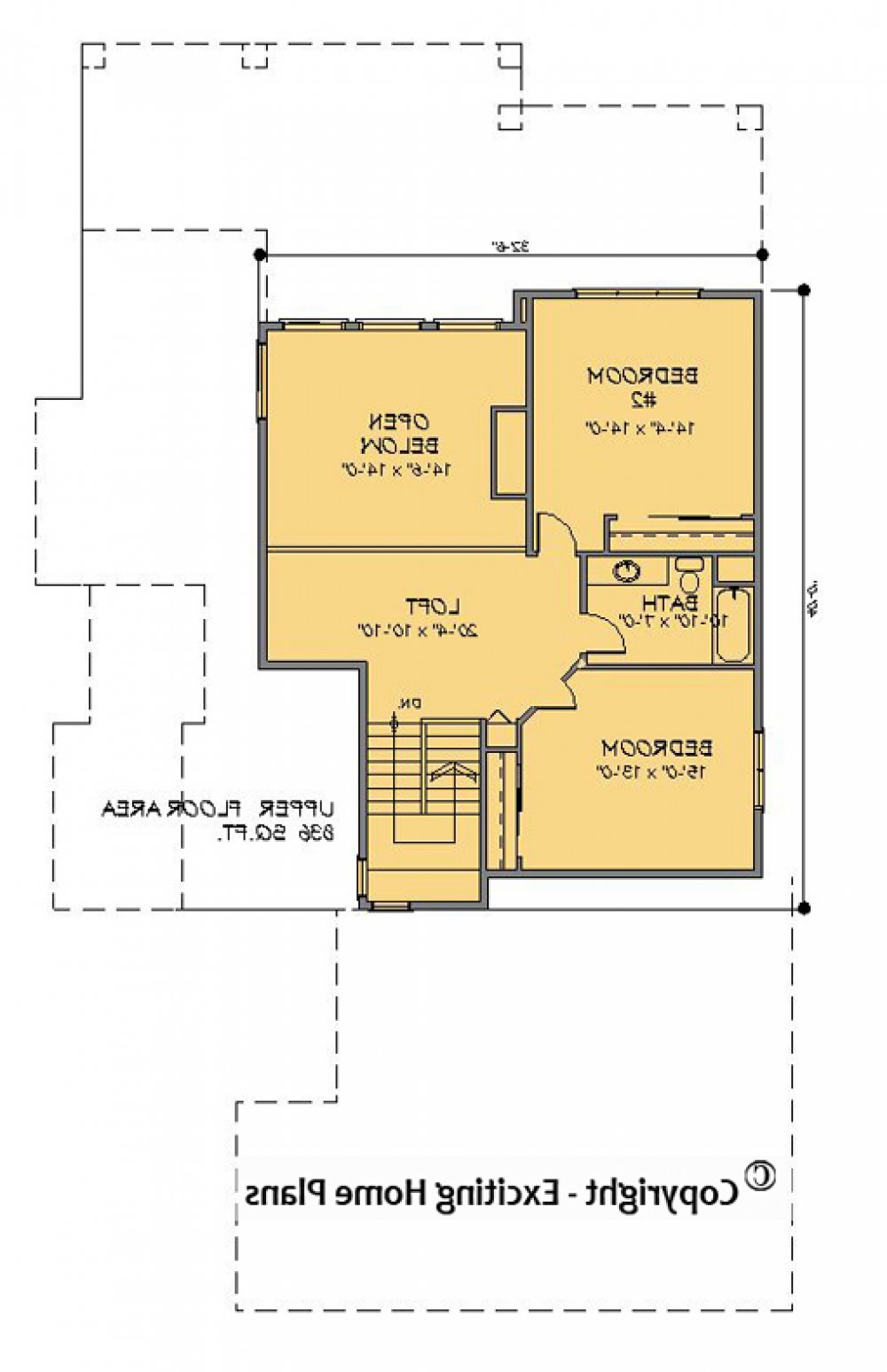House Plan E1166-10 Upper Floor Plan REVERSE