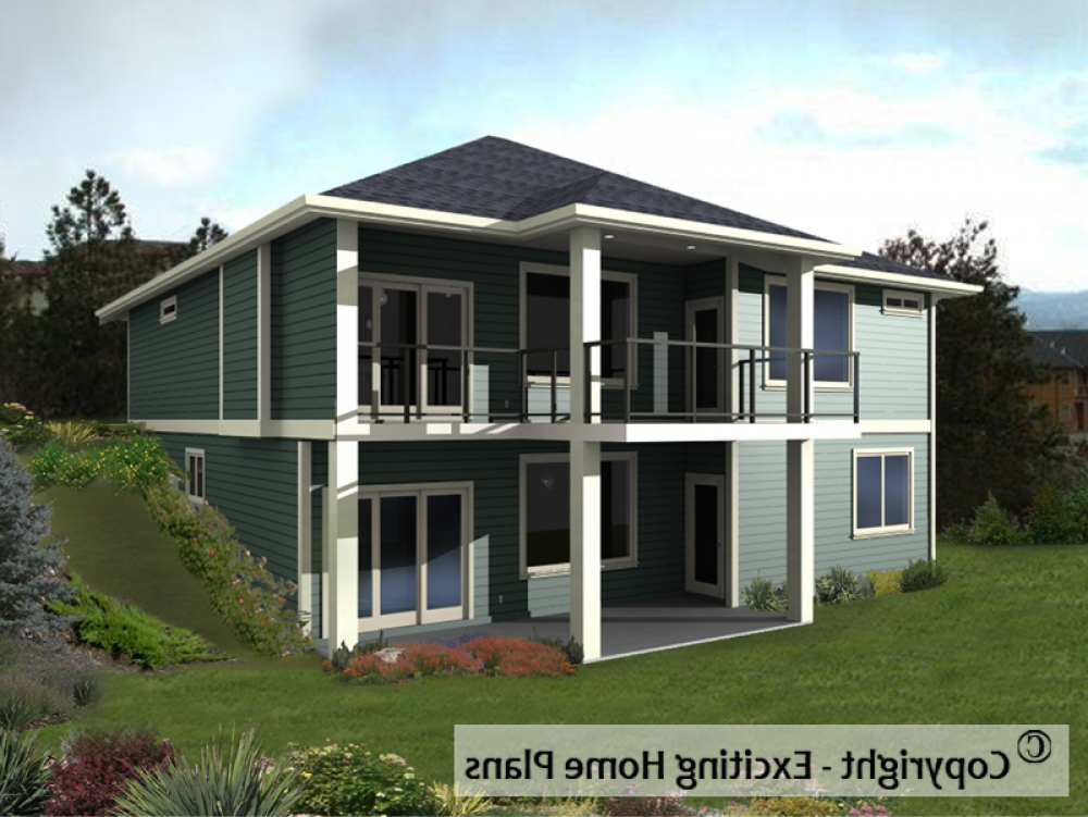 House Plan E1046-10 Rear 3D View REVERSE