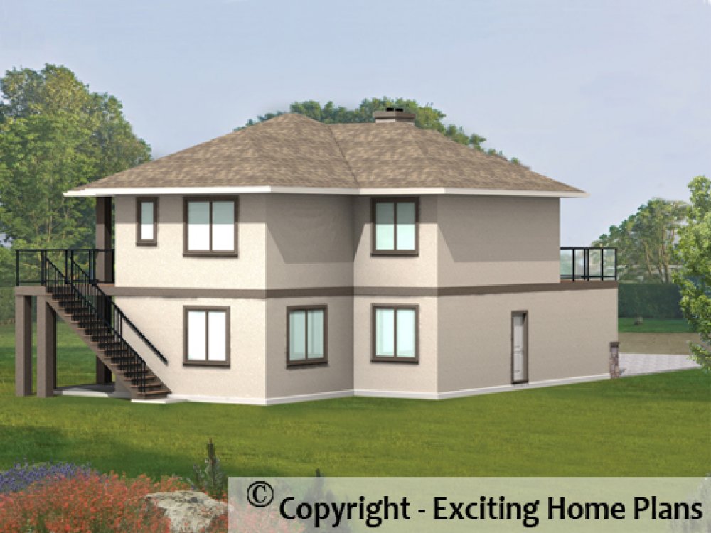House Plan E1377-10 Rear 3D View