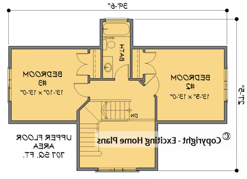 House Plan E1288-10 Upper Floor Plan REVERSE