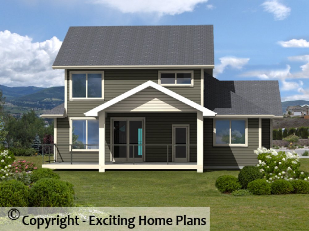 House Plan E1299-10 Rear 3D View