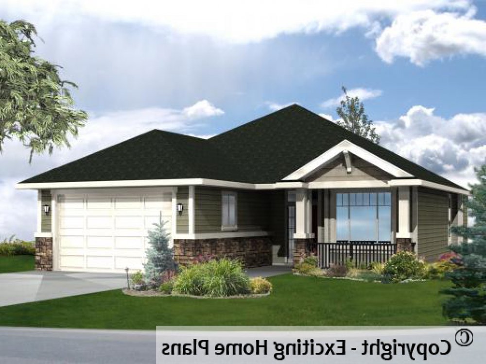 House Plan E1584-10 Front 3D View REVERSE