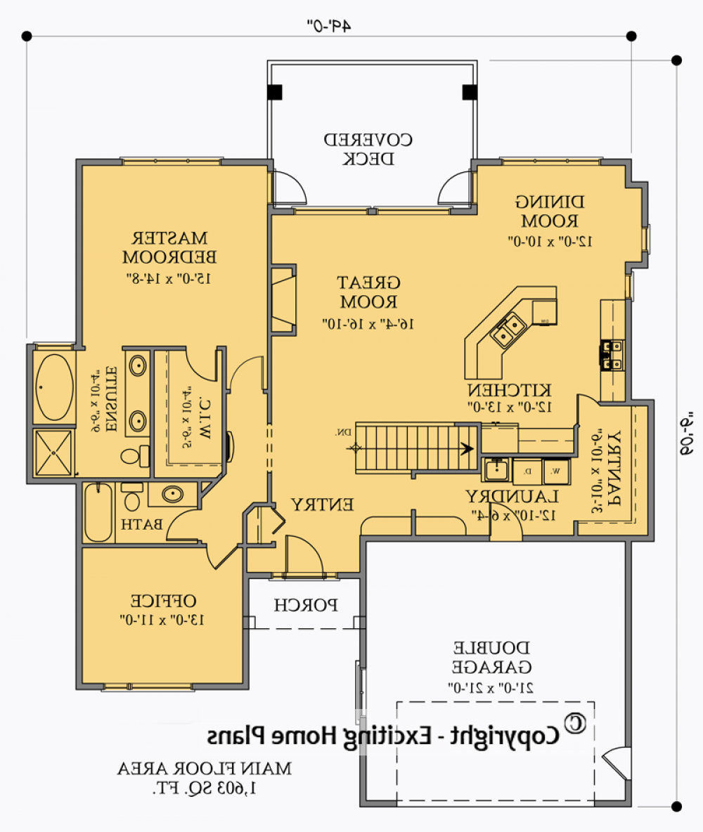 House Plan E1019-10M  Main Floor Plan REVERSE