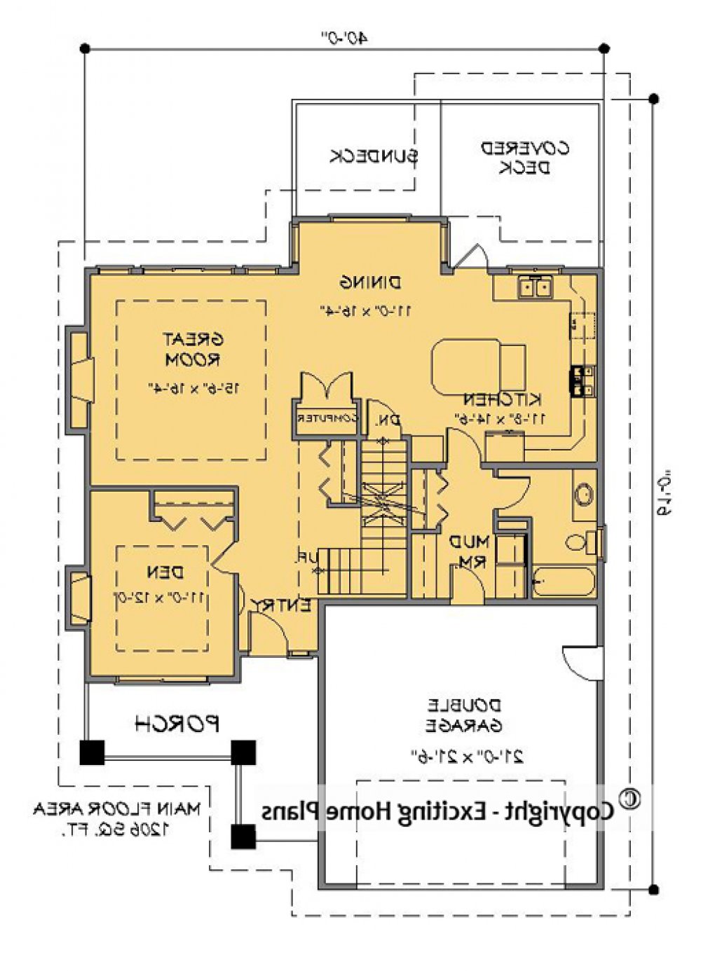 House Plan E1178-10  Main Floor Plan REVERSE