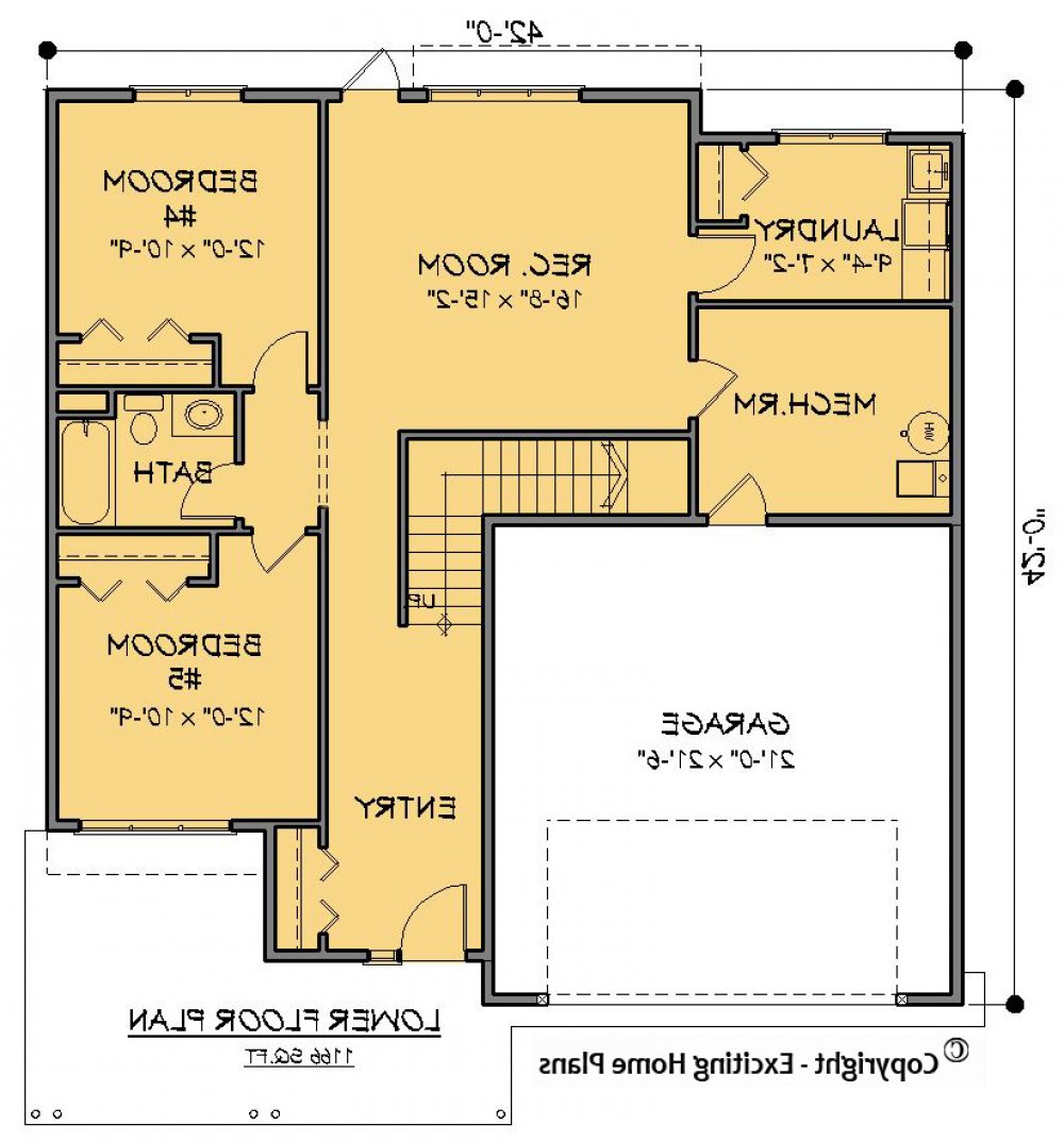 House Plan E1628-10 Lower Floor Plan REVERSE