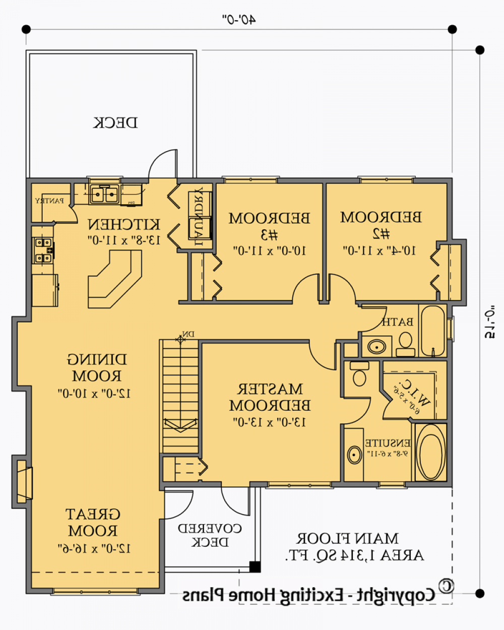 House Plan E1040-10 Main Floor Plan REVERSE