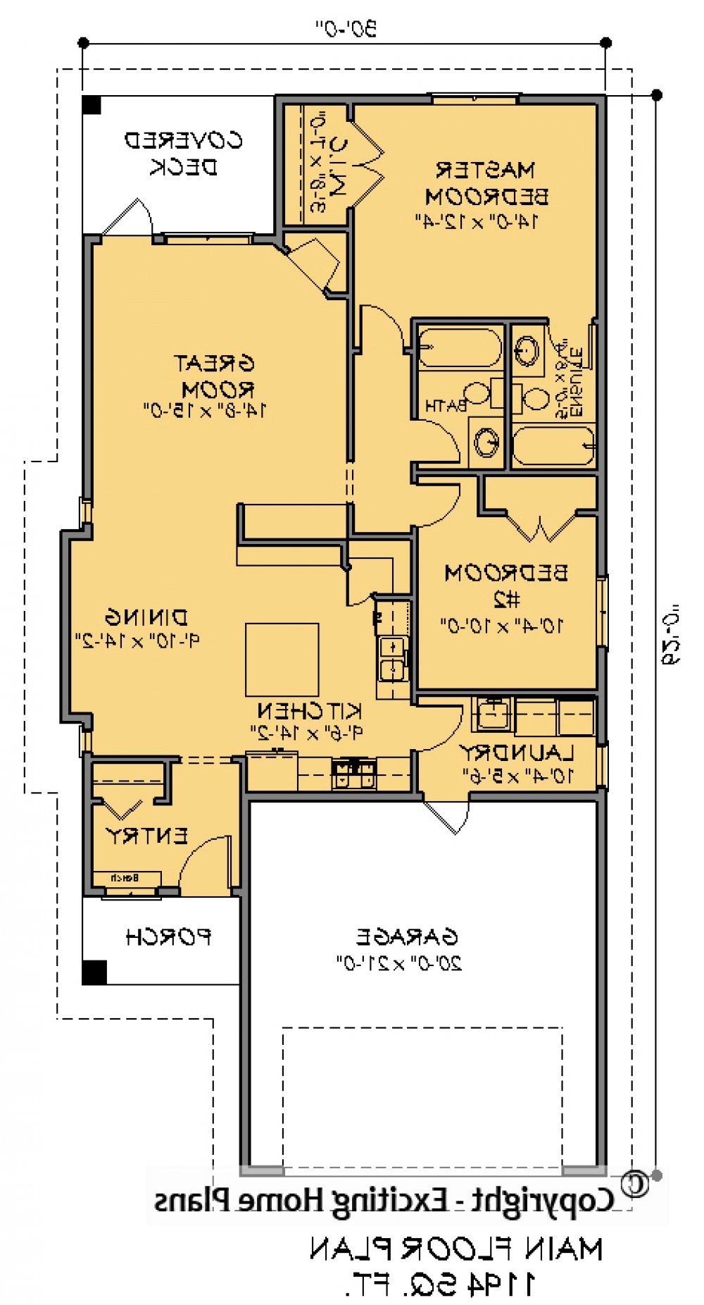 House Plan E1480-10 Main Floor Plan REVERSE
