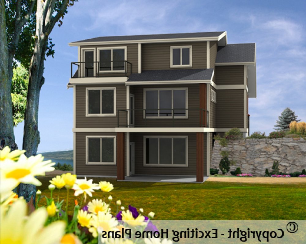 House Plan E1495-10 Rear 3D View. REVERSE