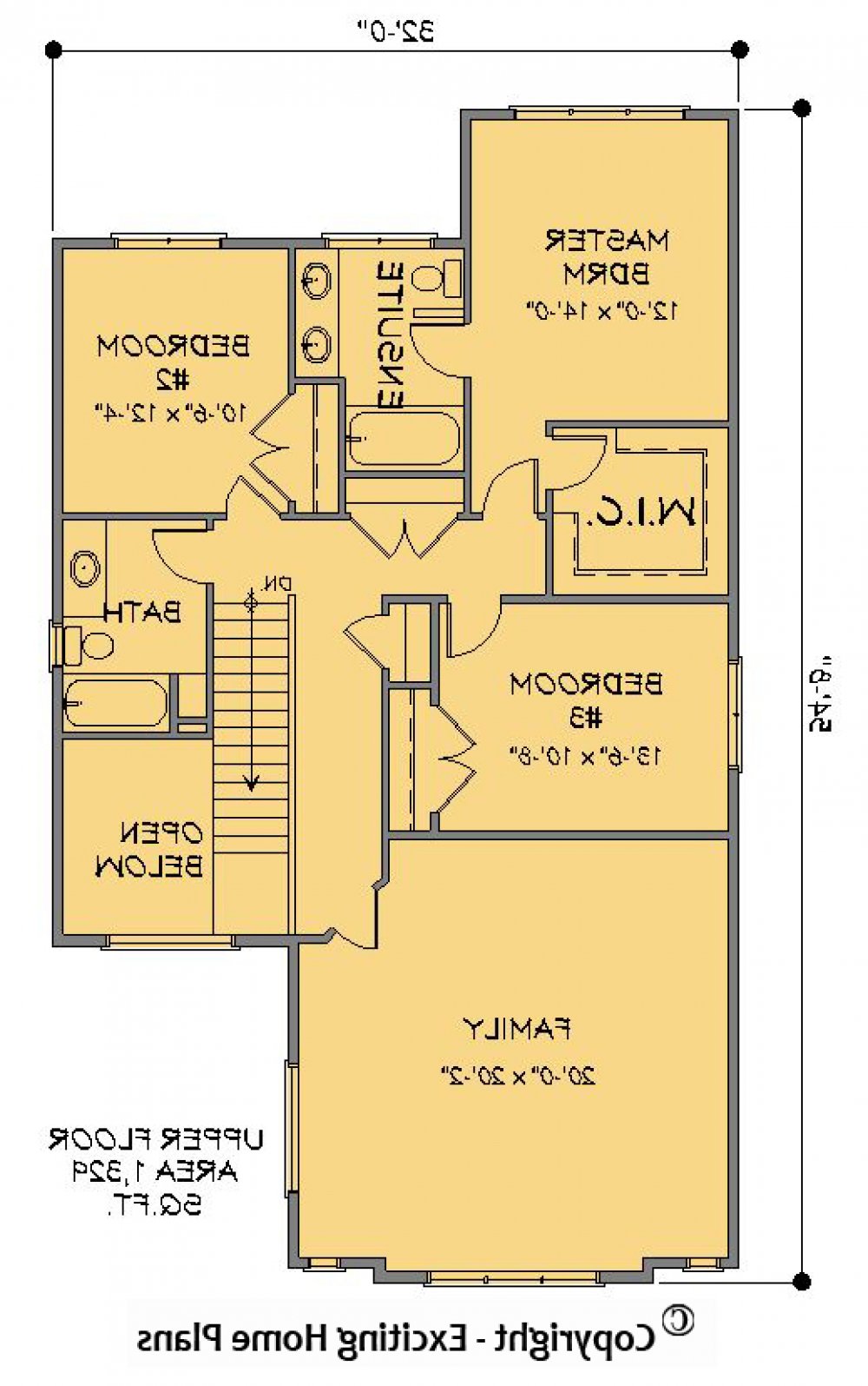 House Plan 1574-10  Upper Floor Plan REVERSE
