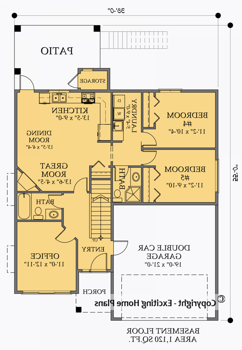 House Plan E1042-10  Lower Floor Plan REVERSE