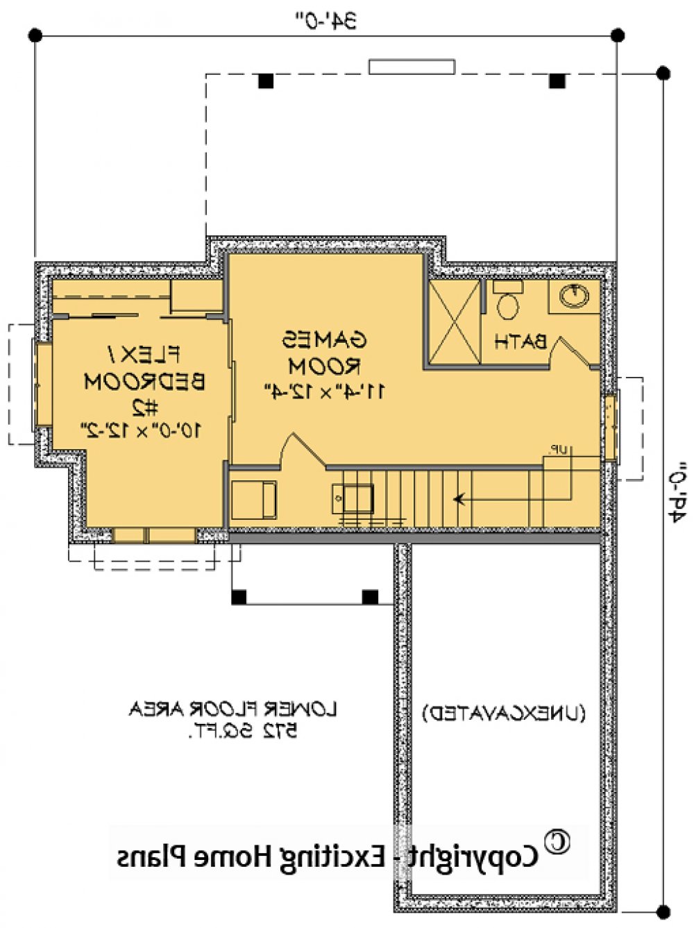House Plan E1722-10  Lower Floor Plan REVERSE
