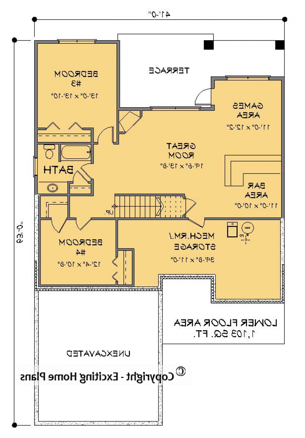 House Plan E1603-10M Lower Floor Plan REVERSE