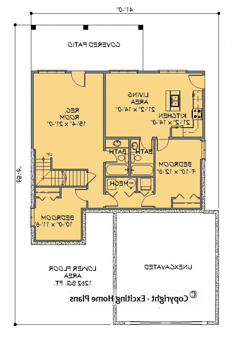House Plan E1582-10  Lower Floor Plan REVERSE