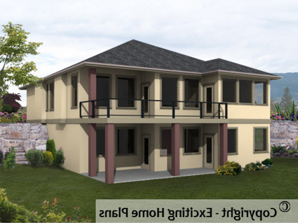House Plan E1005-10 Rear 3D View REVERSE