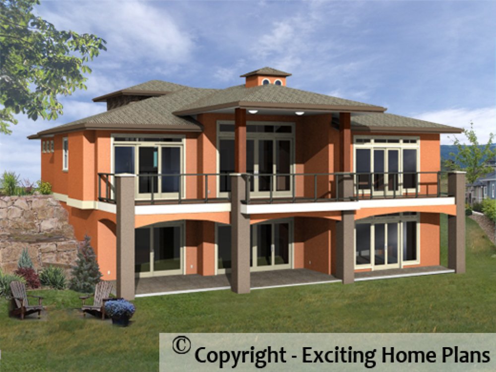 House Plan E1150-10 Rear 3D View