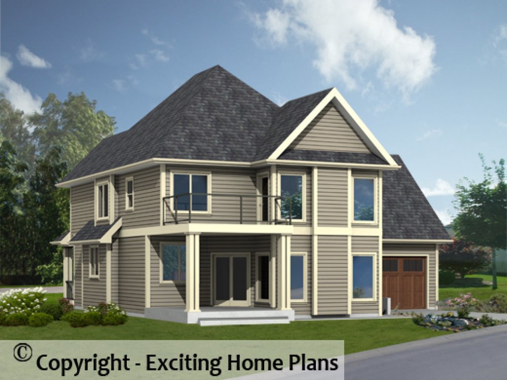 House Plan E1281-10 Rear 3D View