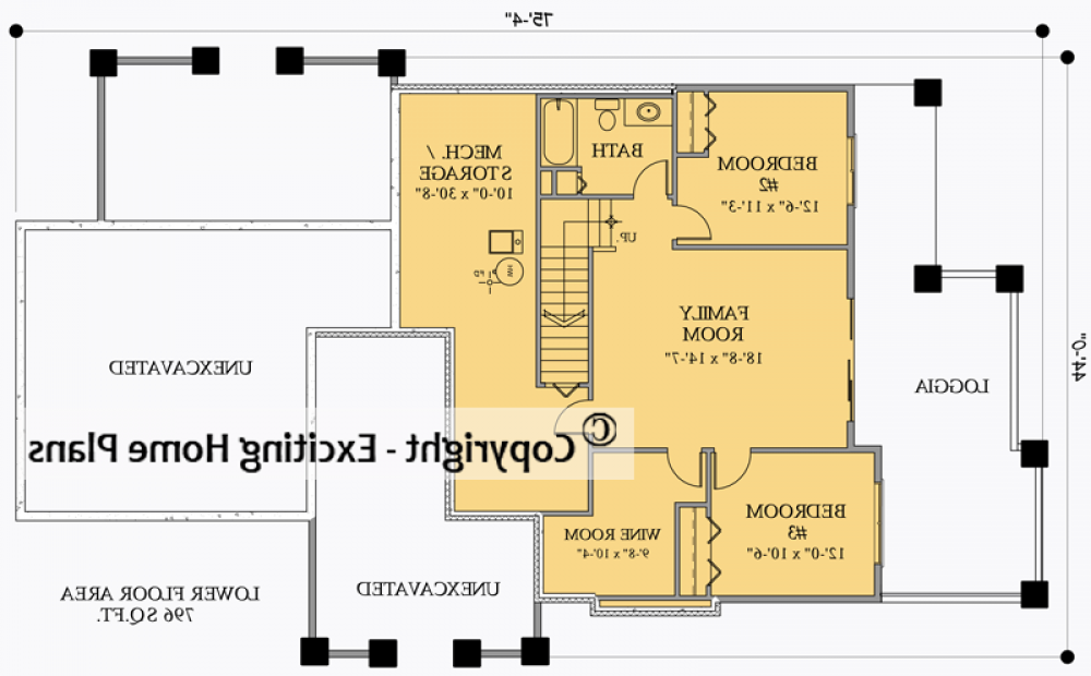 House Plan E1022-10  Lower Floor Plan REVERSE